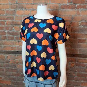 SingWing Womens Top Multicolor Heart Print Short Sleeves Valentines Day Size XL